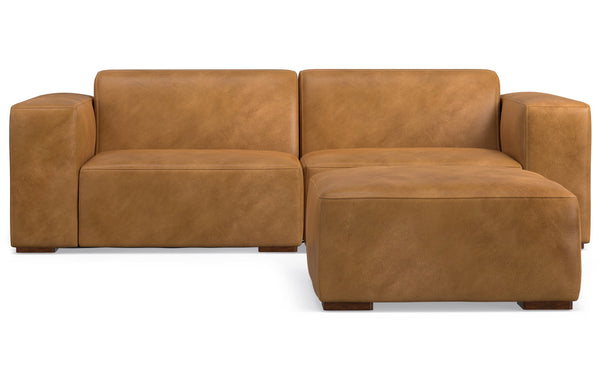 Simpli Home 2 Seater Sofa And Ottoman In Genuine Leather
