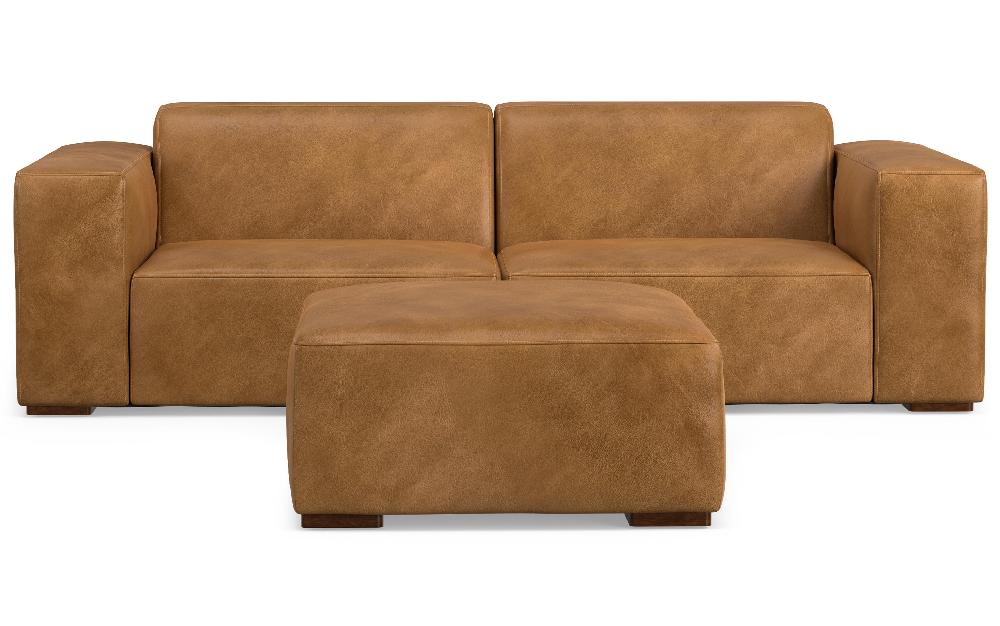 simpli home 2 Seater Sofa and Ottoman in Genuine Leather