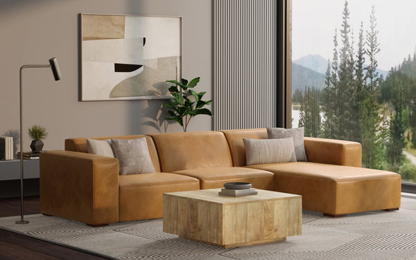 Simpli Home 2 Seater Sofa And Right Chaise In Genuine Leather