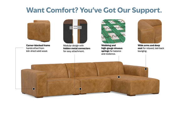 Simpli Home 2 Seater Sofa And Right Chaise In Genuine Leather