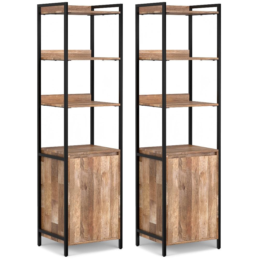 simpli home 20 inch 5 Shelf Bookcase with Door (Set of 2)