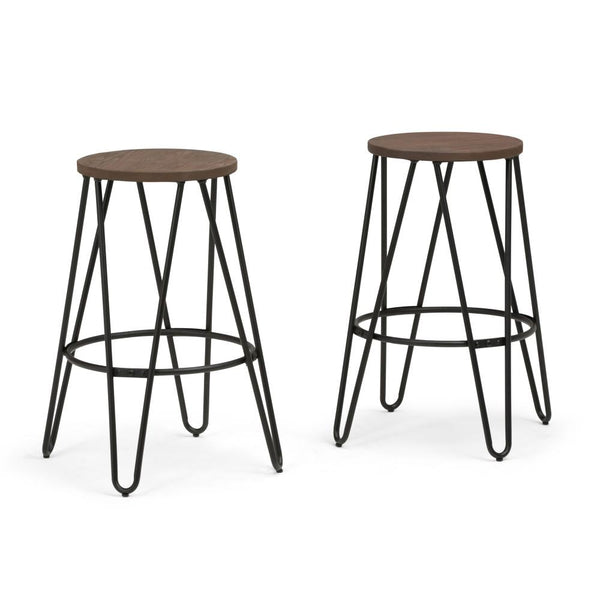 Simpli Home 26 Inch Metal Counter Height Stool With Wood Seat (Set Of 2)