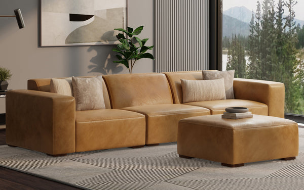 Simpli Home 3 Seater Sofa And Ottoman In Genuine Leather