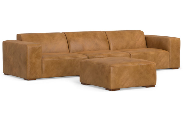 Simpli Home 3 Seater Sofa And Ottoman In Genuine Leather