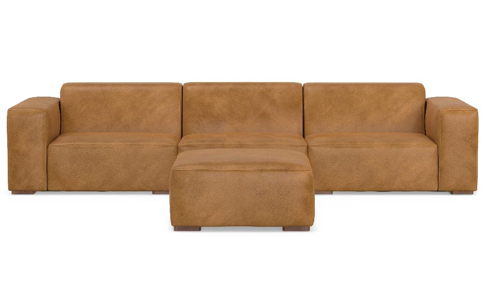 simpli home 3 Seater Sofa and Ottoman in Genuine Leather