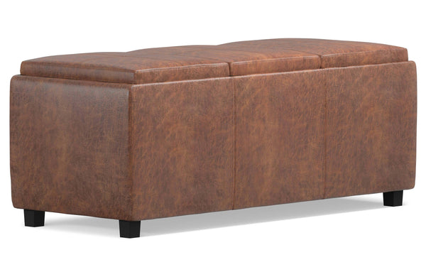 Simpli Home 3 Trays Ottoman In Distressed Vegan Leather