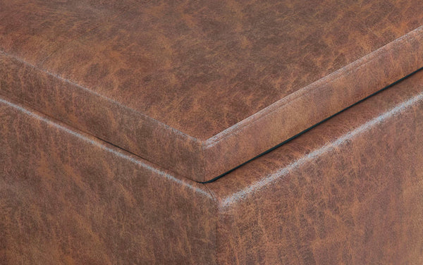 Simpli Home 3 Trays Ottoman In Distressed Vegan Leather