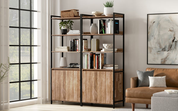 Simpli Home 30 Inch 5 Shelf Bookcase With Doors (Set Of 2)