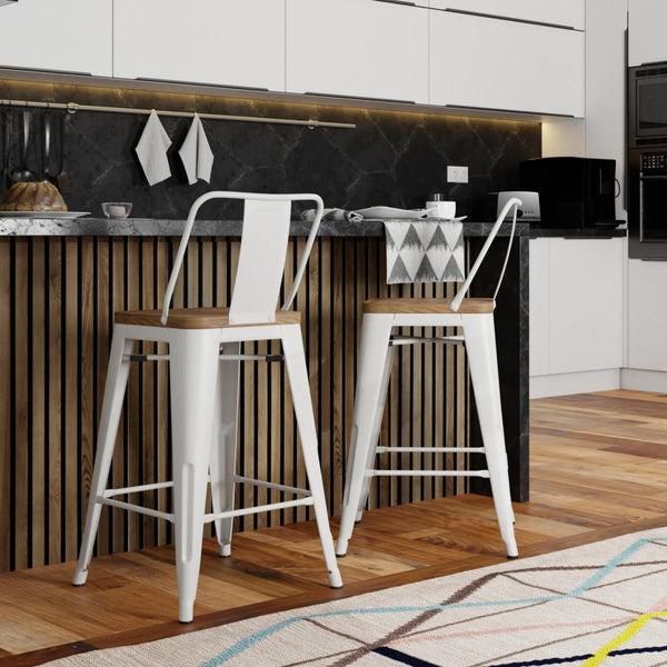 Simpli Home 30 Inch Metal / Wood Bar Stool (Set Of 2) In White