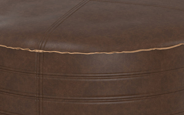 Simpli Home 32 Inch Round Coffee Table Pouf In Distressed Dark Brown