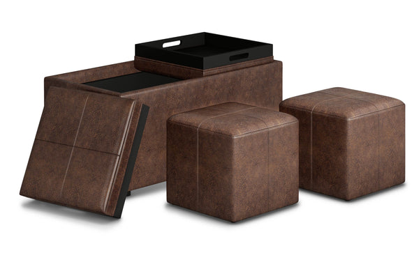 Simpli Home 5 Pc Storage Ottoman In Distressed Vegan Leather