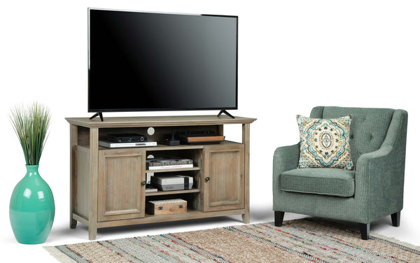 Simpli Home 54 Inch TV Media Stand In Distressed Grey