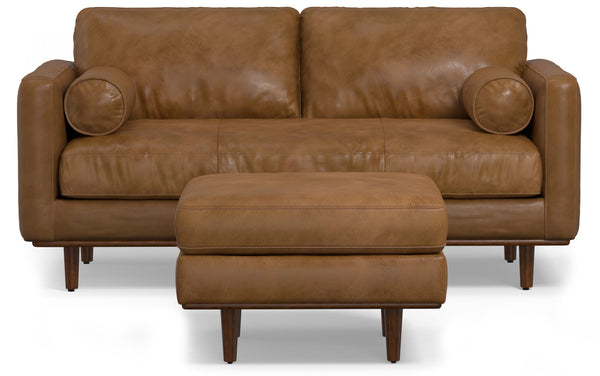 Simpli Home 72-inch Sofa And Ottoman Set In Genuine Leather