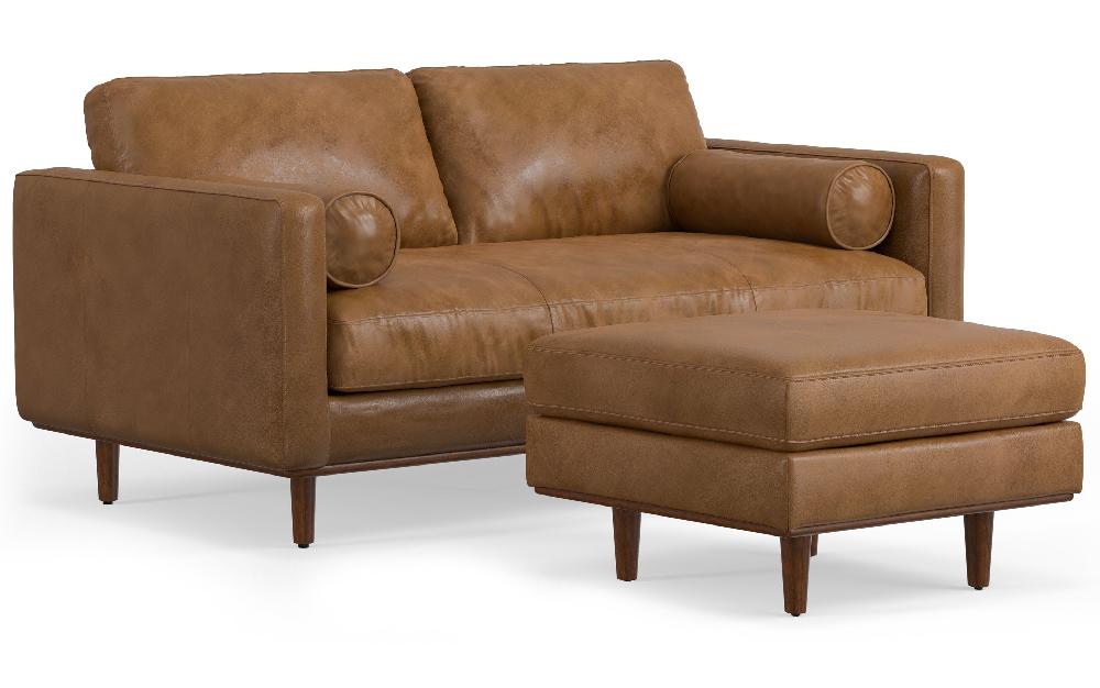 simpli home 72-inch Sofa and Ottoman Set in Genuine Leather