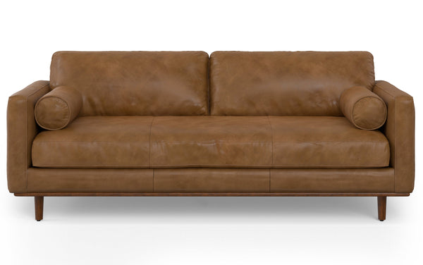 Simpli Home 89-inch Sofa And Ottoman Set In Genuine Leather