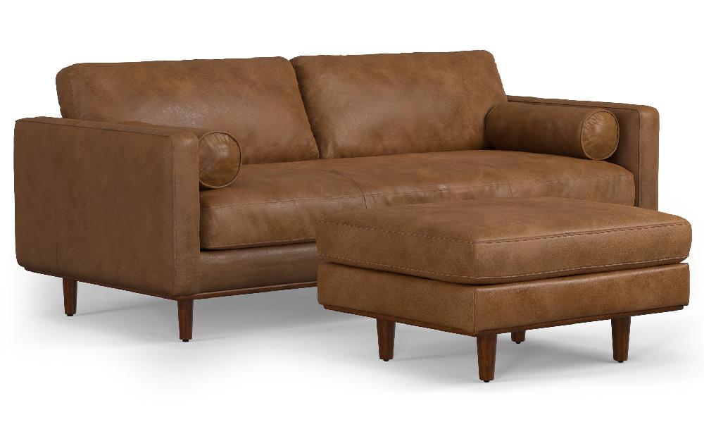 simpli home 89-inch Sofa and Ottoman Set in Genuine Leather