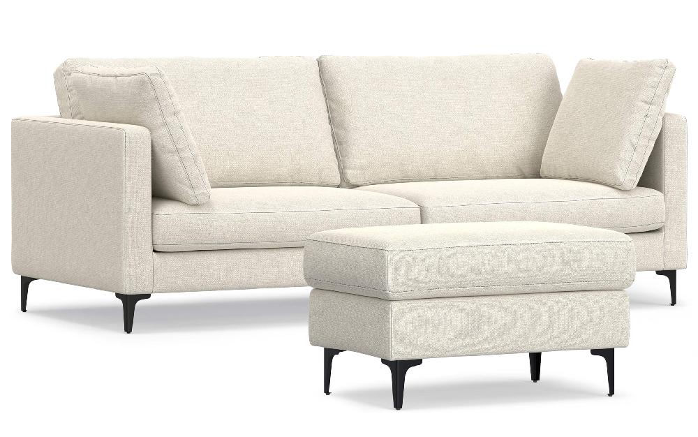 simpli home 90 inch Mid Century Sofa with Ottoman Set