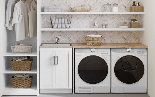 Simpli Home All-In-One 24-inch Laundry Utility Sink And Cabinet