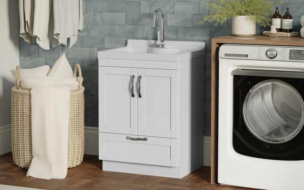 Simpli Home All-In-One 24-inch Laundry Utility Sink And Cabinet With ABS Sink