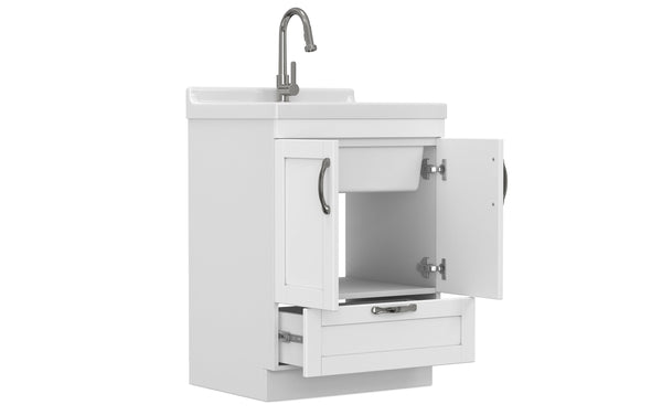 Simpli Home All-In-One 24-inch Laundry Utility Sink And Cabinet With ABS Sink