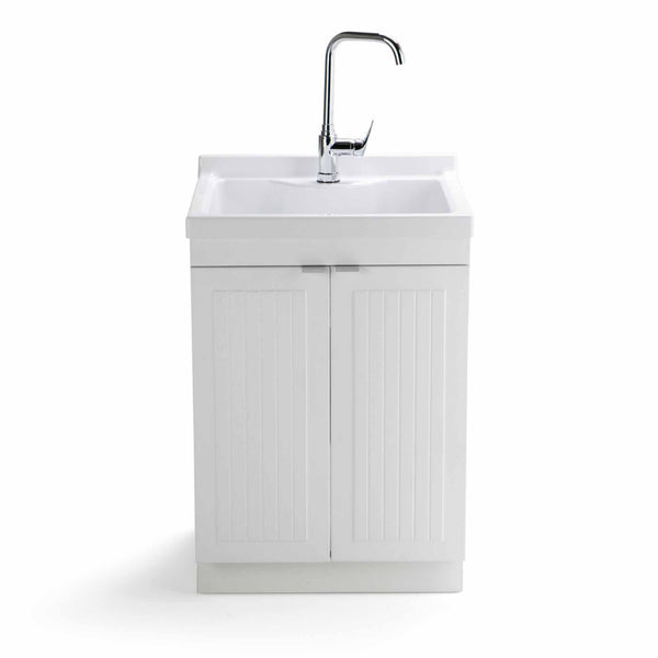 Simpli Home All-In-One 24 Inch Laundry Utility Sink And Cabinet With ABS Sink