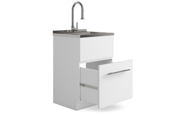 Simpli Home All-In-One 24 Inch Laundry Utility Sink And Cabinet