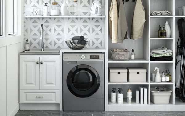 Simpli Home All-In-One 24 Inch Laundry Utility Sink And Cabinet