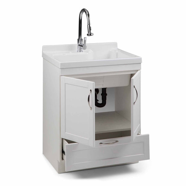 Simpli Home All-In-One 28 Inch Laundry Utility Sink And Cabinet With ABS Sink