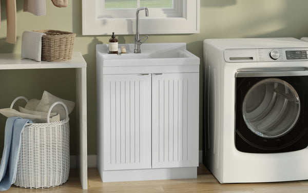 Simpli Home All-In-One 28-inch Laundry Utility Sink And Cabinet With ABS Sink