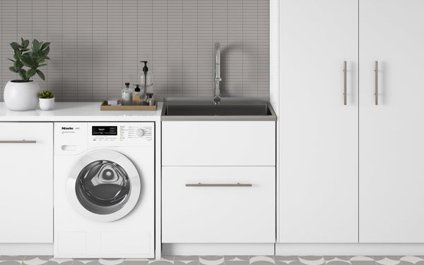 Simpli Home All-In-One 28 Inch Laundry Utility Sink And Cabinet