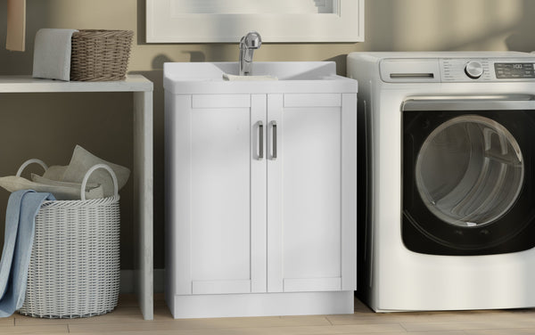 Simpli Home All-In-One 28-inch Laundry Utility Sink And Cabinet With ABS Sink