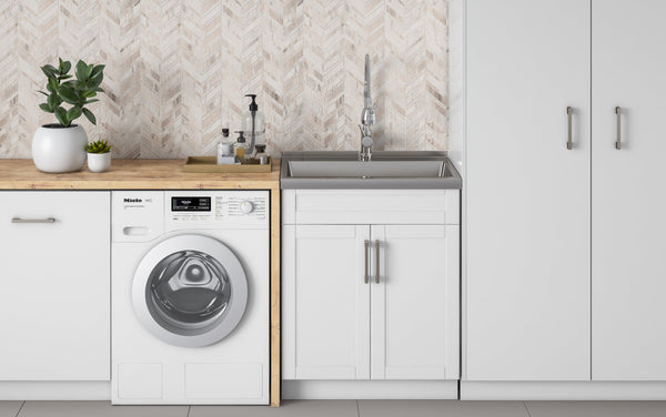 Simpli Home All-In-One 28 Inch Laundry Utility Sink And Cabinet