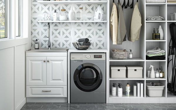 Simpli Home All-In-One 28 Inch Laundry Utility Sink And Cabinet