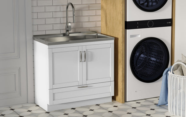 Simpli Home All-In-One 36-inch Laundry Utility Sink And Cabinet