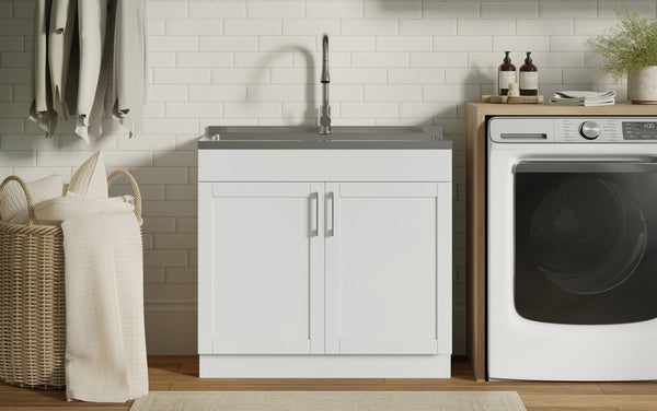Simpli Home All-In-One 36-inch Laundry Utility Sink And Cabinet