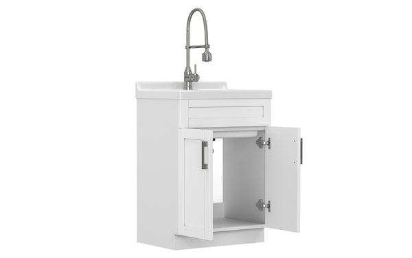Simpli Home All-In-One Deluxe 24-inch Laundry Utility Sink And Cabinet With ABS Sink