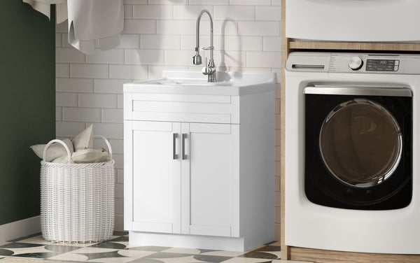 Simpli Home All-In-One Deluxe 28-inch Laundry Utility Sink And Cabinet With ABS Sink