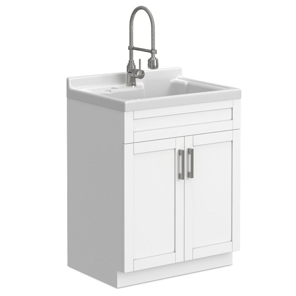 simpli home All-In-One Deluxe 28-inch Laundry Utility Sink and Cabinet with ABS Sink