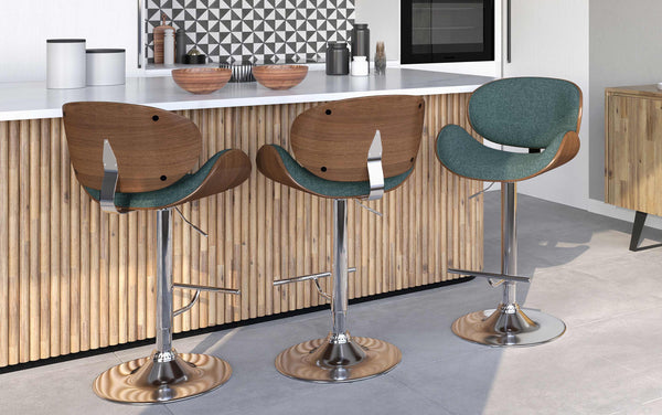 Simpli Home Bentwood Adjustable Swivel Bar Stool In Light Turquoise Blue