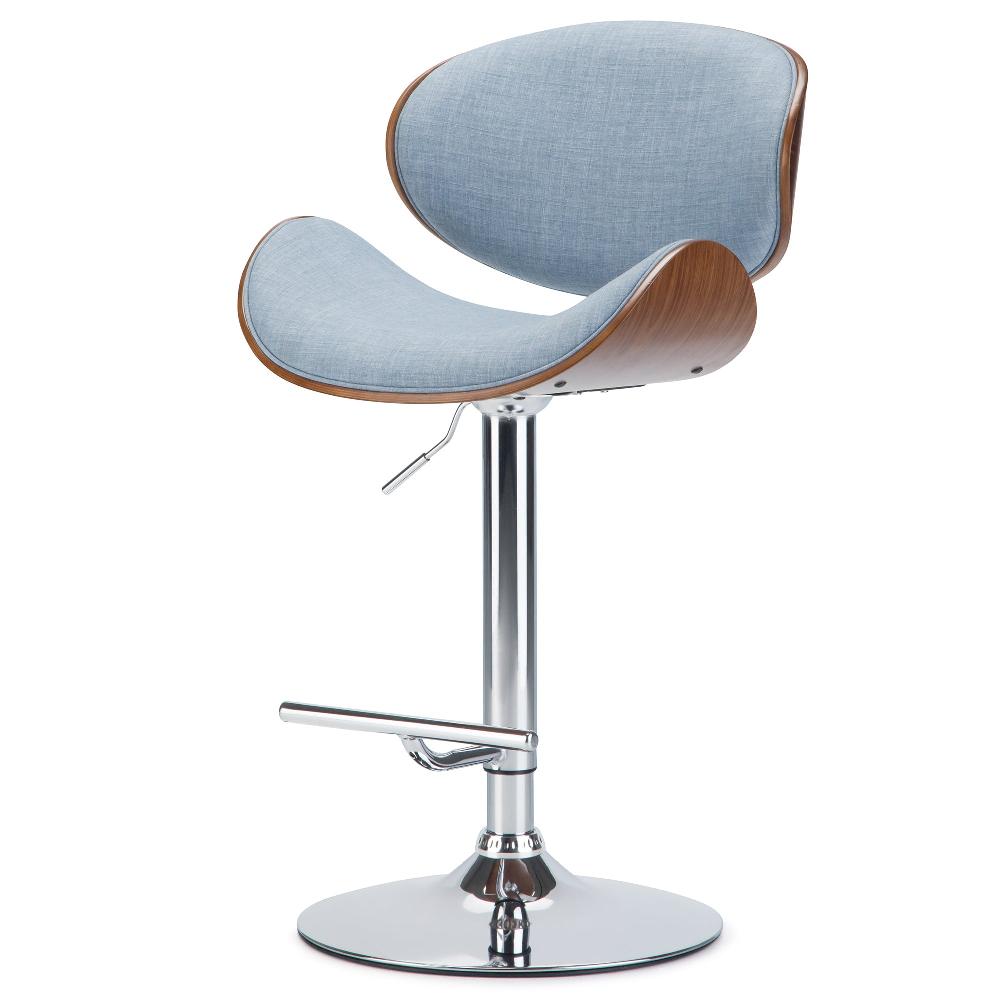 simpli home Bentwood Adjustable Swivel Bar Stool in Linen Style Fabric