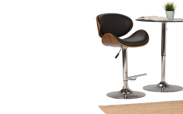 Simpli Home Bentwood Adjustable Swivel Bar Stool In Vegan Leather