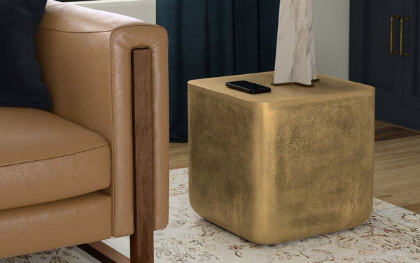 Simpli Home Cast Aluminum Side Table In Antique Brass