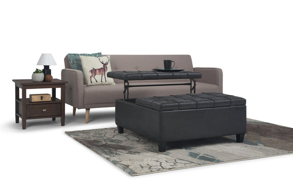 Simpli Home Coffee Table Ottoman In Distressed Vegan Leather