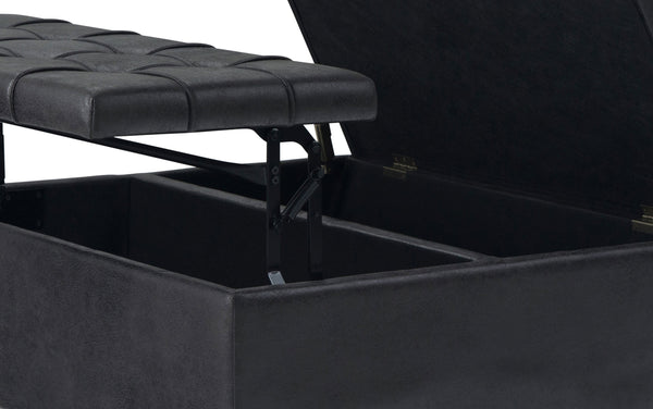 Simpli Home Coffee Table Ottoman In Distressed Vegan Leather