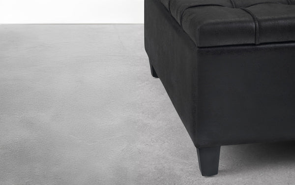 Simpli Home Coffee Table Storage Ottoman In Distressed Graphite Black