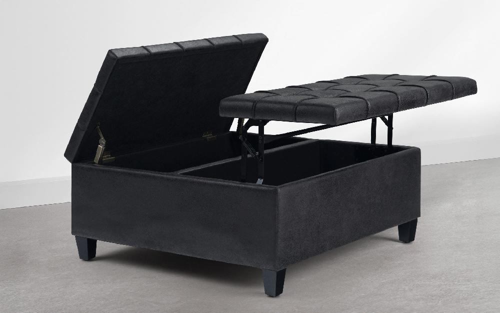 simpli home Coffee Table Storage Ottoman in Distressed Graphite Black