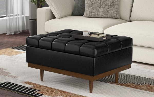 Simpli Home Coffee Table Storage Ottoman In Distressed Vegan Leather