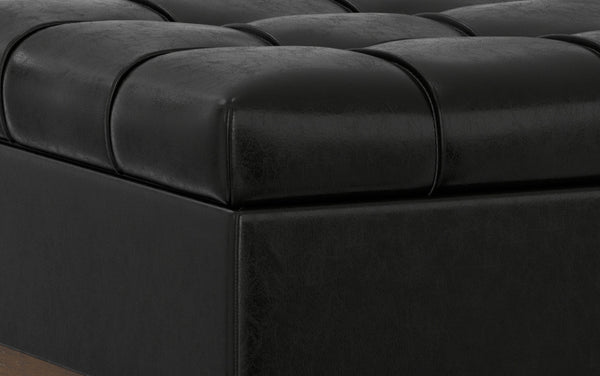 Simpli Home Coffee Table Storage Ottoman In Distressed Vegan Leather