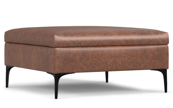 Simpli Home Coffee Table Storage Ottoman With Lift Up Lid In Distressed Vegan Leather