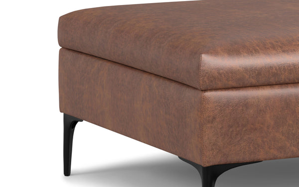 Simpli Home Coffee Table Storage Ottoman With Lift Up Lid In Distressed Vegan Leather